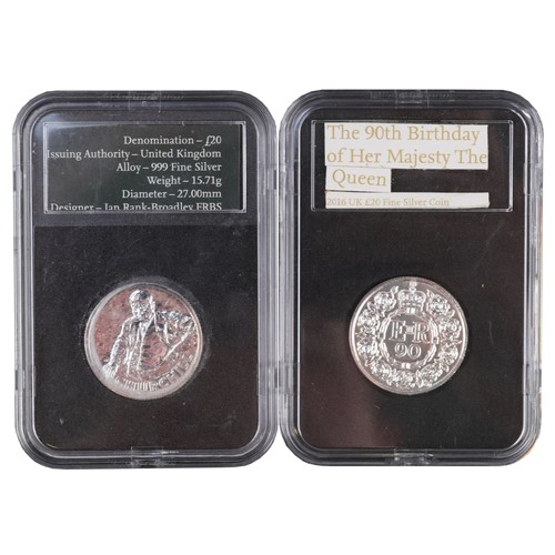 1739 - Two Elizabeth II silver twenty pound coins comprising 90th Birthday of Her Majesty the Queen and Win... 