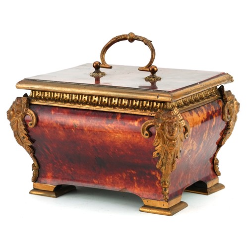 12 - French Napoleon III tortoiseshell coffin casket with ormolu figural and floral mounts, 15cm H x 22cm... 