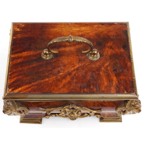 12 - French Napoleon III tortoiseshell coffin casket with ormolu figural and floral mounts, 15cm H x 22cm... 