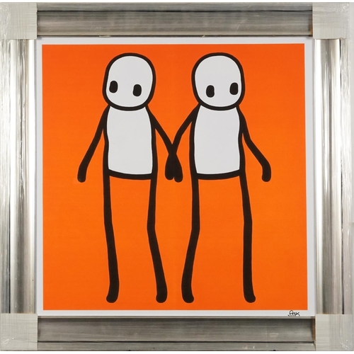 568 - Two surreal figures, contemporary print, mounted, framed and glazed, 68cm x 68cm excluding the mount... 