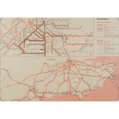 1868 - Two Passenger Network railway maps and a Southern Railway example, unframed, each 61cm x 46cm