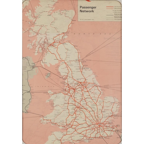 1868 - Two Passenger Network railway maps and a Southern Railway example, unframed, each 61cm x 46cm