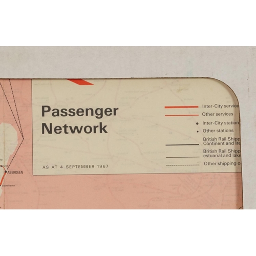 1868 - Two Passenger Network railway maps and a Southern Railway example, unframed, each 61cm x 46cm