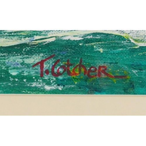 294 - Tom Cotcher - Red Sail in the Sunrise, mixed media, inscribed verso A local Brighton artist who pain... 