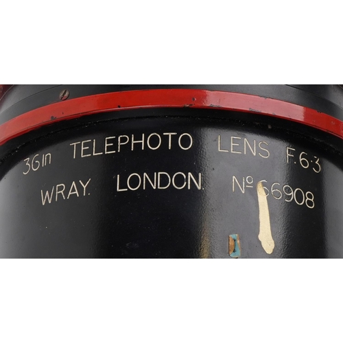 566 - Wray of London, military interest 36 inch telephoto lens reputedly from a World War II aeroplane, nu... 