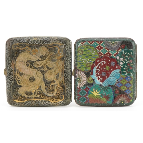 206 - Two Japanese cigarette cases comprising komai type example decorated with a dragon and one enamelled... 