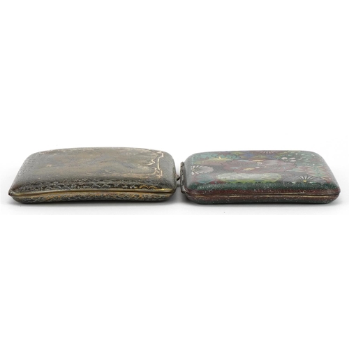 206 - Two Japanese cigarette cases comprising komai type example decorated with a dragon and one enamelled... 