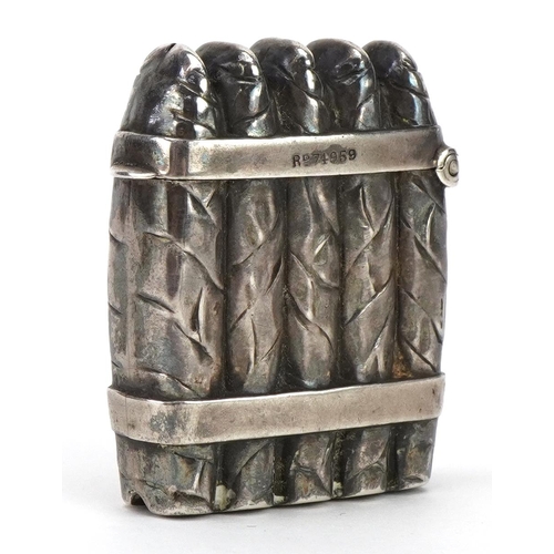 192 - A E Robinson & Co, Victorian novelty silver cigar vesta case impressed RD74959, Birmingham 1887, 4.0... 