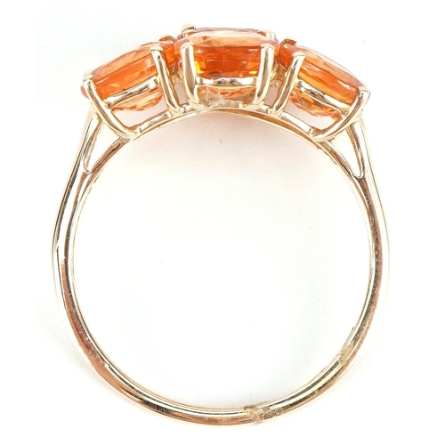 2264 - 9ct gold citrine and diamond cluster ring, each citrine approximately 6.9mm x 4.9mm, size T, 4.3g