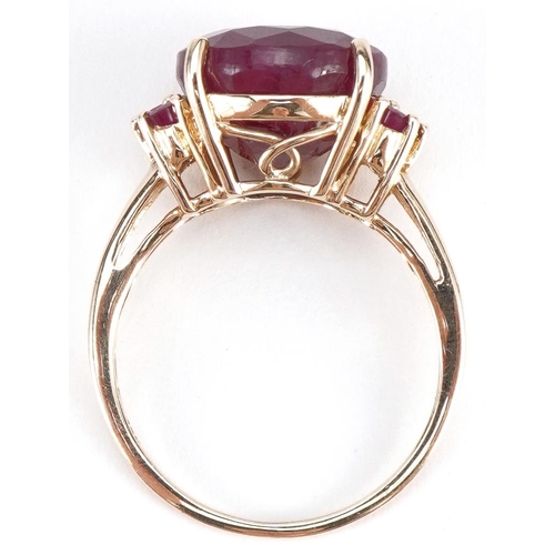 2018 - 10k gold ruby seven stone ring, the largest ruby approximately 12mm in diameter, size P, 4.8g