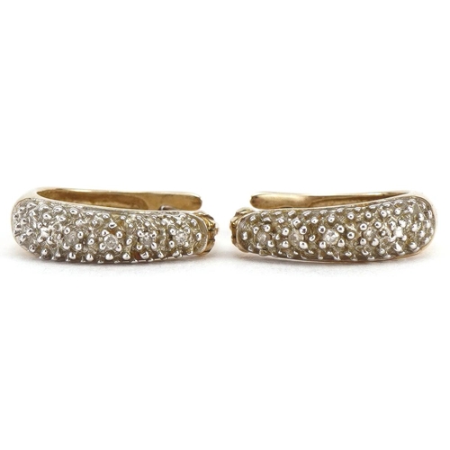 2246 - Pair of 9ct gold diamond hoop earrings, 1.4cm high, 2.0g