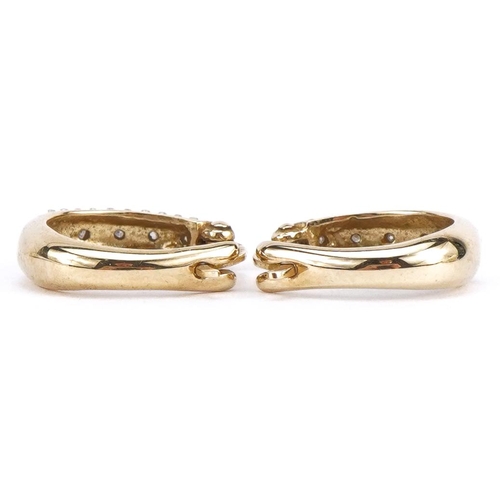 2246 - Pair of 9ct gold diamond hoop earrings, 1.4cm high, 2.0g