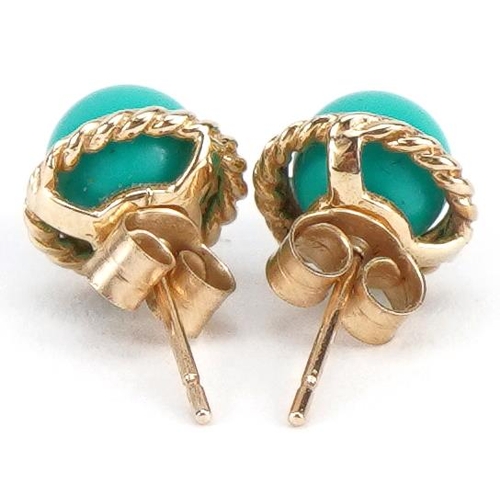 2271 - Pair of unmarked gold cabochon turquoise stud earrings, 8mm in diameter, 1.5g