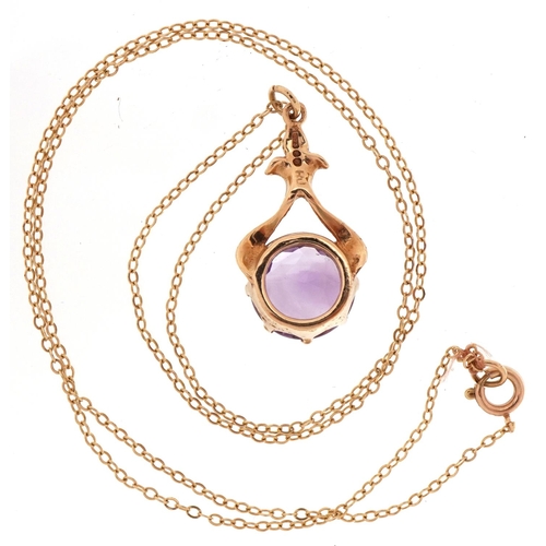 2277 - 9ct gold amethyst solitaire pendant on 9ct gold Belcher link necklace, the amethyst approximately 10... 