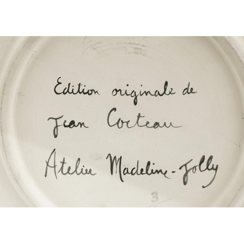 115 - Jean Cocteau, Originale Edition earthenware plate titled Atelier Madeline-Jolly, number 3/40, indist... 