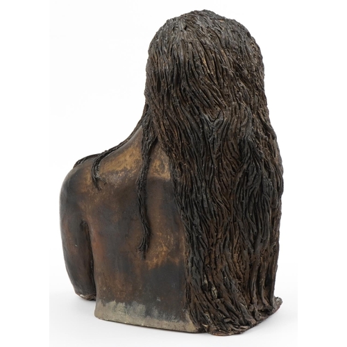 432 - Brenda Hamblin, Chloe, bronzed pottery bust of a nude female with What If Gallery paperwork, 42cm hi... 