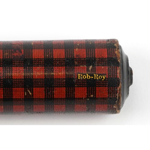 516 - Victorian Tartanware cylindrical rule, printed Bob-Roy, 30.5cm in length