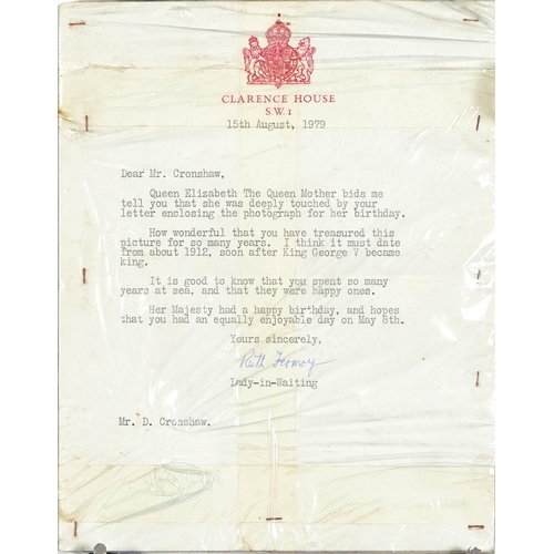 1870 - Royal  interest letter from Queen Elizabeth The Queen Mother and signed by Ruth Fermoy, Lady in Wait... 