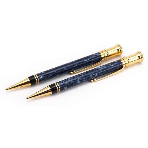 244 - Two Parker Duofold blue marbleised propelling pencils