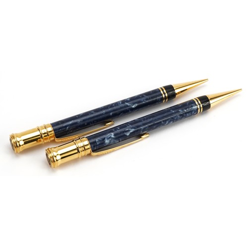 244 - Two Parker Duofold blue marbleised propelling pencils