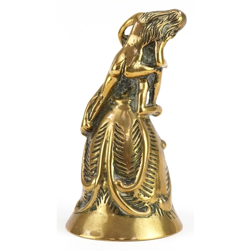 Unusual Victorian heavy brass satirical table bell in the form of a nude  female and bearded crinolin