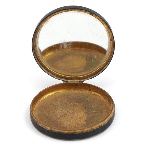 207 - Japanese Komai type damascene compact with mirrored back decorated with mount Fuji, 5cm in diameter