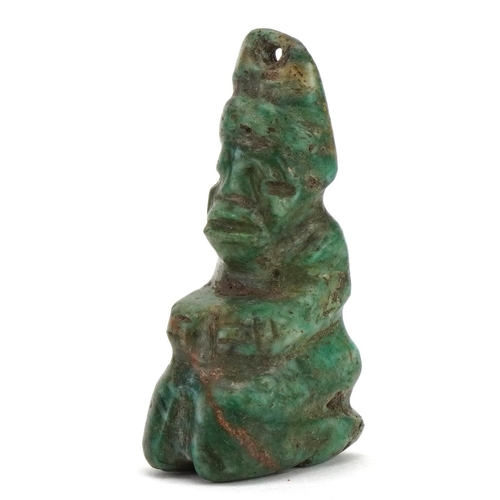 73 - Tribal interest green hardstone figural pendant, probably Mayan or pre Columbian, 4.5cm high