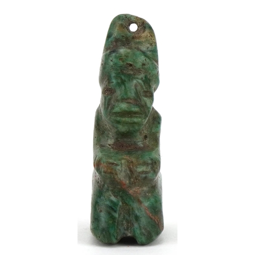 73 - Tribal interest green hardstone figural pendant, probably Mayan or pre Columbian, 4.5cm high