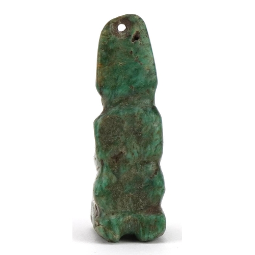 73 - Tribal interest green hardstone figural pendant, probably Mayan or pre Columbian, 4.5cm high