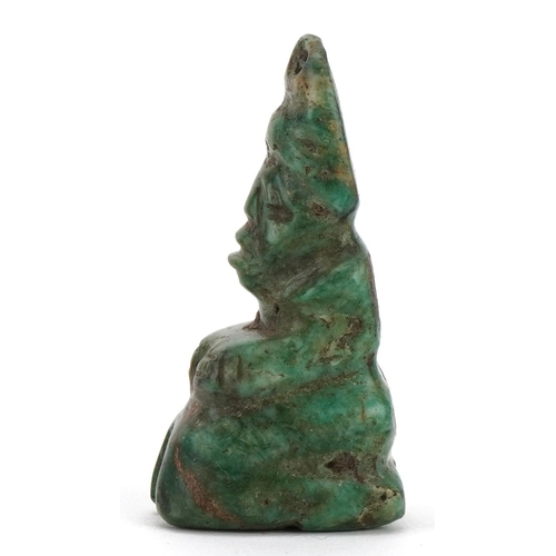 73 - Tribal interest green hardstone figural pendant, probably Mayan or pre Columbian, 4.5cm high