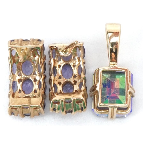 2250 - 9ct gold mystic topaz pendant with diamond set suspension loop and a pair of iolite cluster stud ear... 