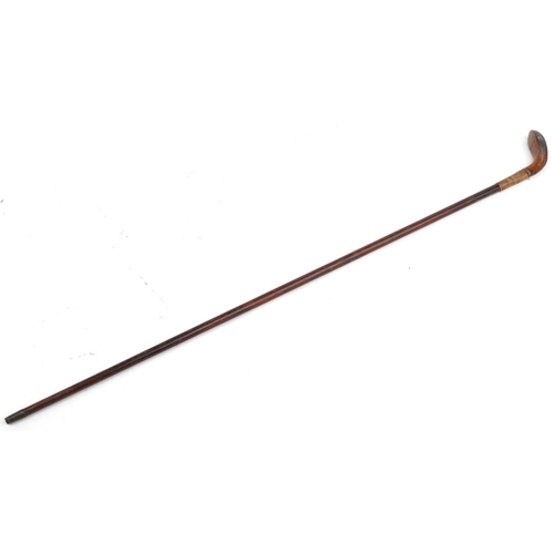 601 - T Morris, early 19th century scared head Sunday golf club walking stick, 94cm in length