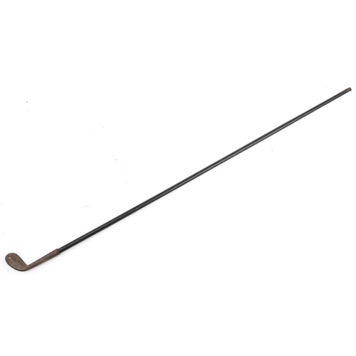 602 - 19th century ebony and iron chipping Sunday golf club walking stick, 95.5cm in length