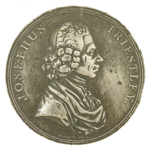 1759 - 19th century white metal medallion commemorating Joseph Priestley, 5.4cm in diameter