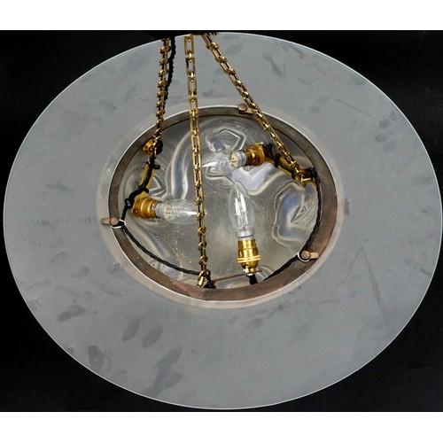 23 - Rene Lalique, French Art Deco opalescent Calypso glass plafonnier light fitting etched R Lalique, ov... 