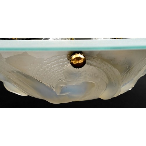 23 - Rene Lalique, French Art Deco opalescent Calypso glass plafonnier light fitting etched R Lalique, ov... 