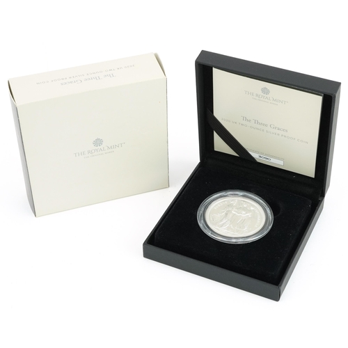 1745 - Elizabeth II 2020 UK two ounce Three Graces silver proof coin with case and box