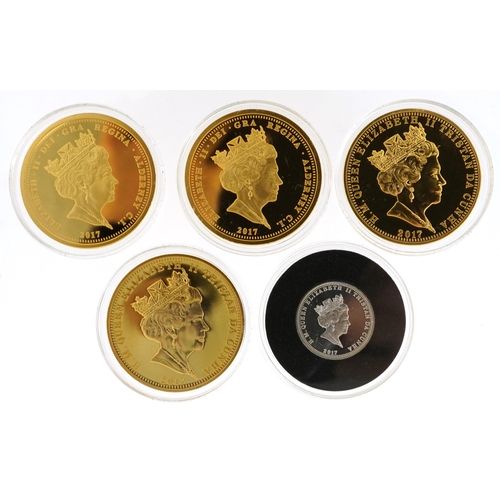 1747 - Proof coinage including set of four five pounds commemorating Elizabeth & Philip and a sapphire jubi... 