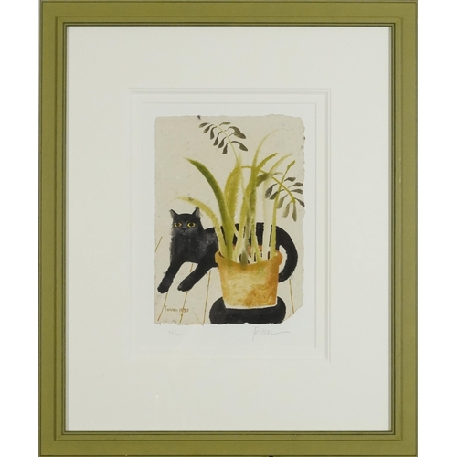 17 - Mary Fedden - Black cat and plant 1982, pencil signed glicee print in colour, limited edition 43/75,... 
