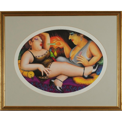 41 - Beryl Cook - Sultry Afternoon, pencil signed oval print in colour, inscribed label verso, limited ed... 