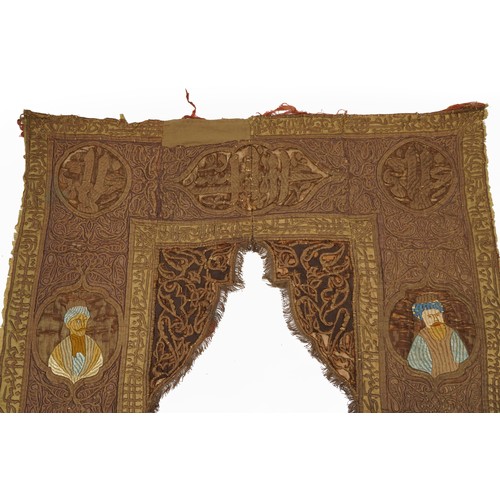 305 - 19th century Turkish Ottoman embroidered mosque door panel, 270cm x 170cm