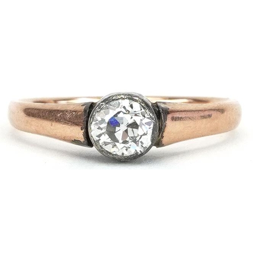 2002 - Victorian gold diamond solitaire ring, tests as 15ct gold, the diamond approximately 0.45 carat, siz... 