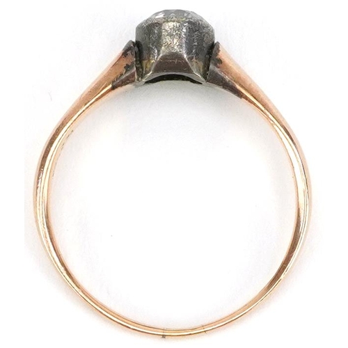 2002 - Victorian gold diamond solitaire ring, tests as 15ct gold, the diamond approximately 0.45 carat, siz... 