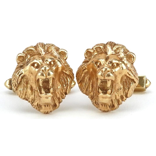 2023 - Pair of unmarked gold lion head cufflinks, test as 9ct gold, 1.9cm high, 18.0g