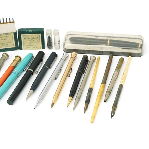 247 - 19th century and later pens, pencils and accessories including bone handled dip pens, Eversharp gold... 