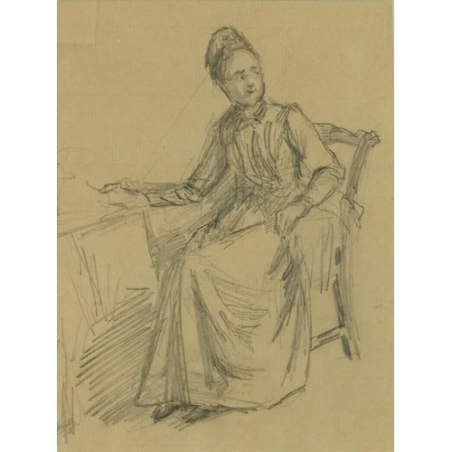 3090 - Attributed to Leonard Leslie Brooke - Woman seated at a desk, late 19th/early 20th century pencil, d... 