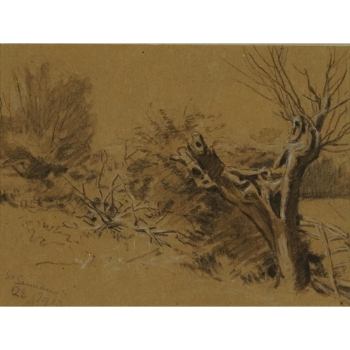 3079 - Harold Arthur Burke - Wooded landscapes, pair of heightened chalk and watercolours, each inscribed S... 