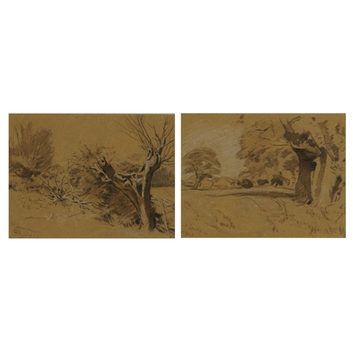 3079 - Harold Arthur Burke - Wooded landscapes, pair of heightened chalk and watercolours, each inscribed S... 