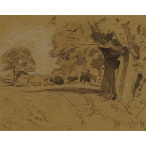 3079 - Harold Arthur Burke - Wooded landscapes, pair of heightened chalk and watercolours, each inscribed S... 