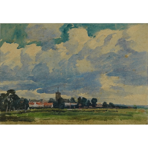 3166 - Amy Beatrice Atkinson - Norfolk landscapes with villages and church, pair of late 19th century water... 